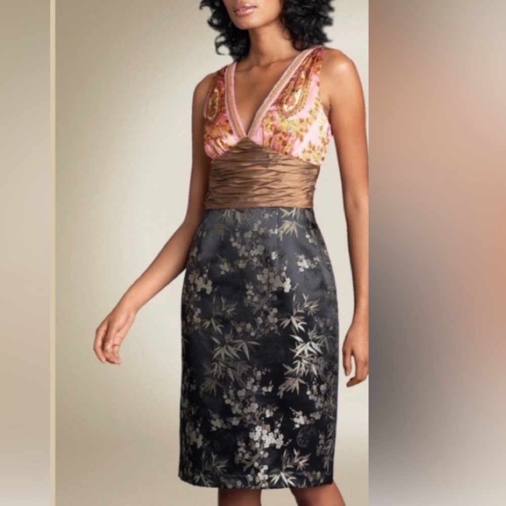 ANTHROPOLOGIE Phoebe Silk Brocade Midi Dress  Size 2